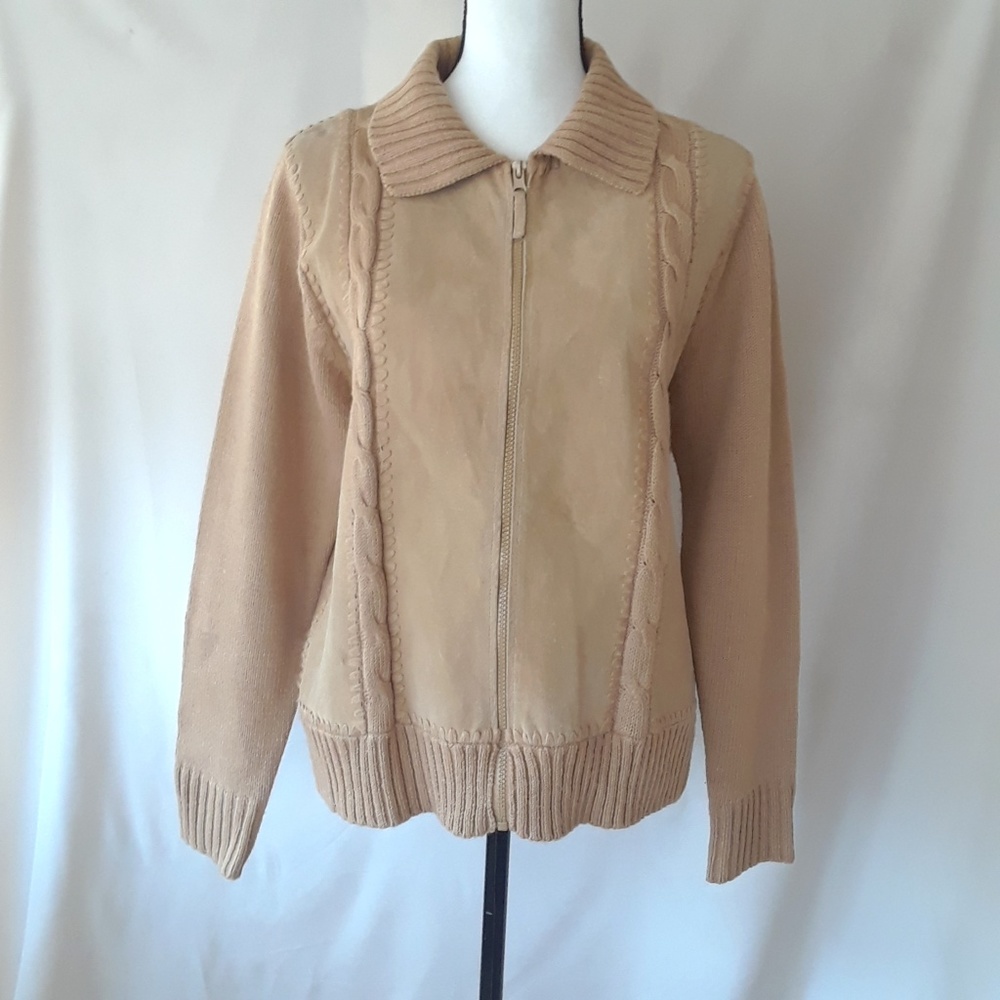 ❤️ Vintage 90's Tan Knit and Leather Jacket 2/$15